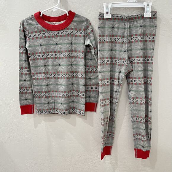 Hanna Andersson Christmas Grey Snowflake Fair Isle Long John Pajamas - Picture 1 of 11